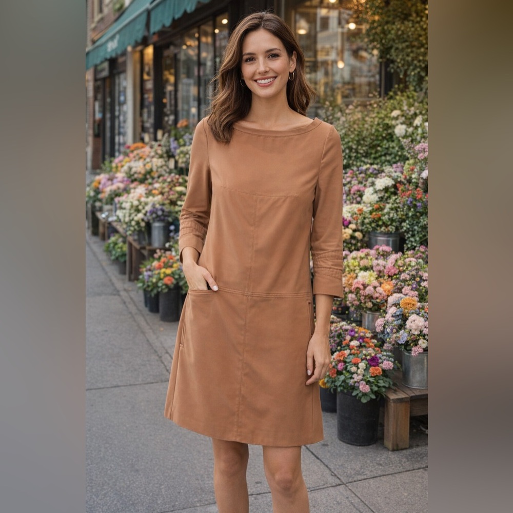 Rachel Roy Brown Tan Shift Dress With Pockets and Pleats